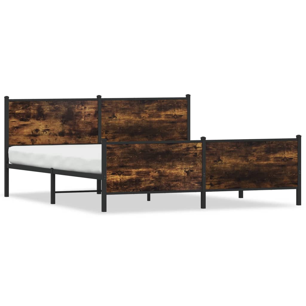 Metal Bed Frame without Mattress Smoked Oak 183x213 cm