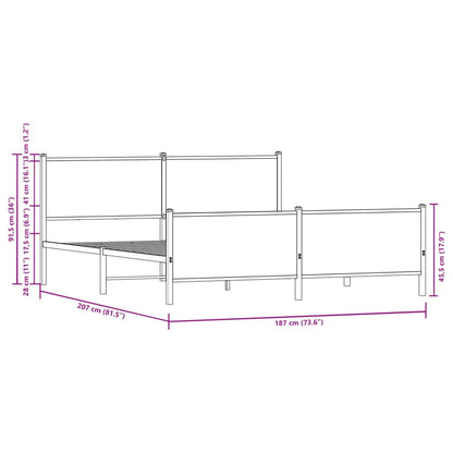Metal Bed Frame without Mattress Sonoma Oak 180x200 cm Super King