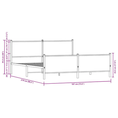 Metal Bed Frame without Mattress Sonoma Oak 183x213 cm