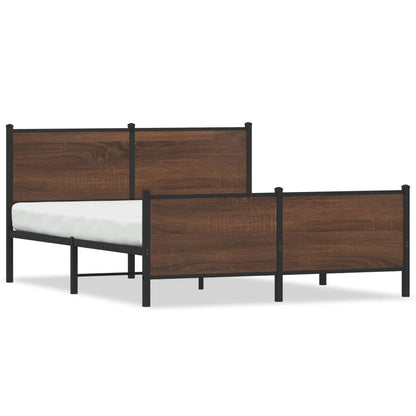 Metal Bed Frame without Mattress Brown Oak 140x190 cm