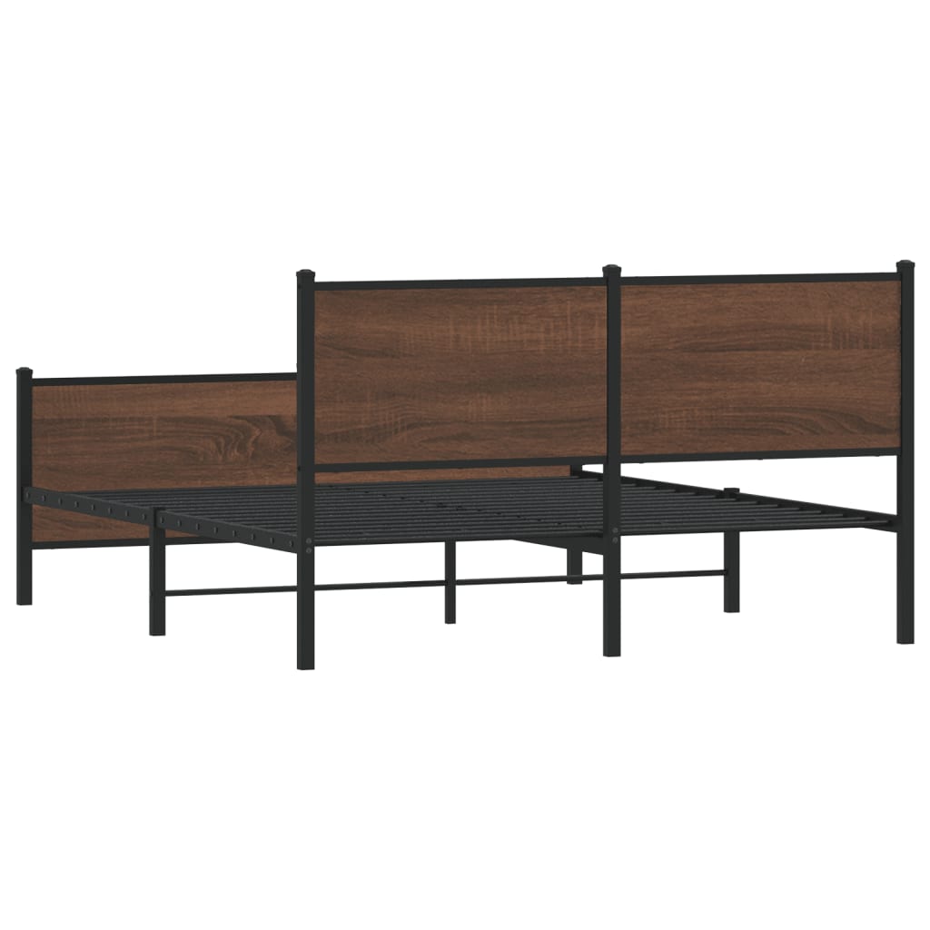 Metal Bed Frame without Mattress Brown Oak 140x190 cm