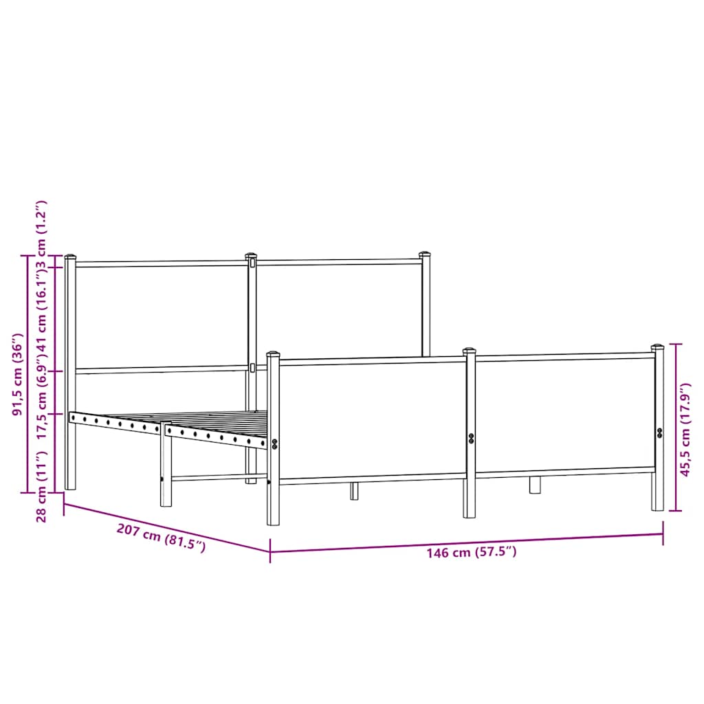 Metal Bed Frame without Mattress Brown Oak 140x200 cm
