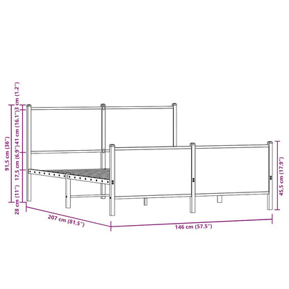 Metal Bed Frame without Mattress Brown Oak 140x200 cm