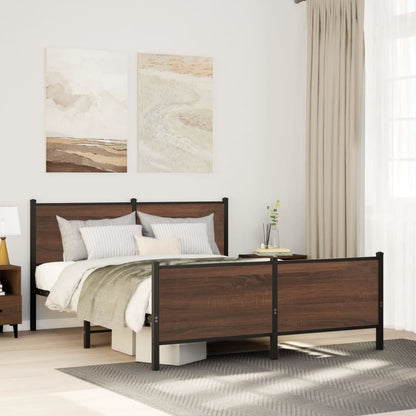 Metal Bed Frame without Mattress Brown Oak 140x200 cm