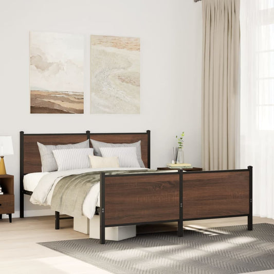 Metal Bed Frame without Mattress Brown Oak 140x200 cm