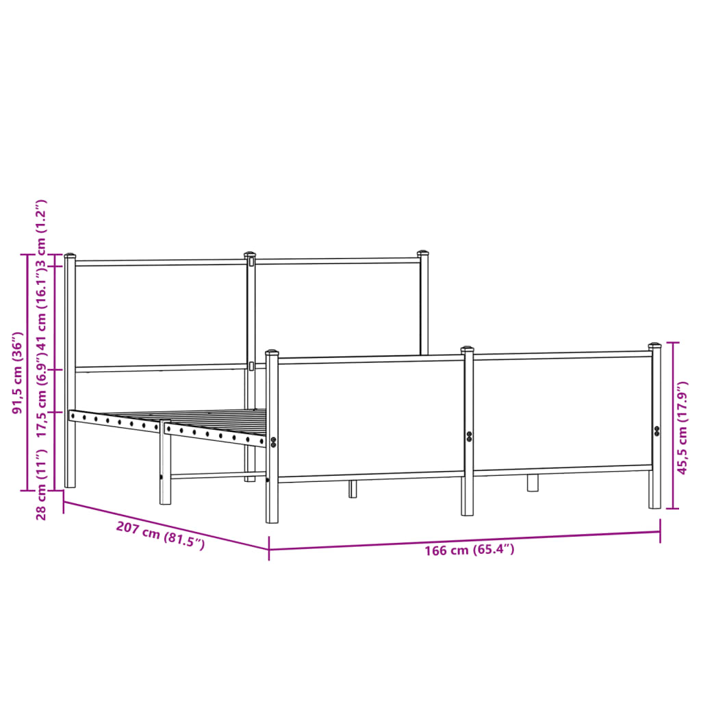 Metal Bed Frame without Mattress Brown Oak 160x200 cm