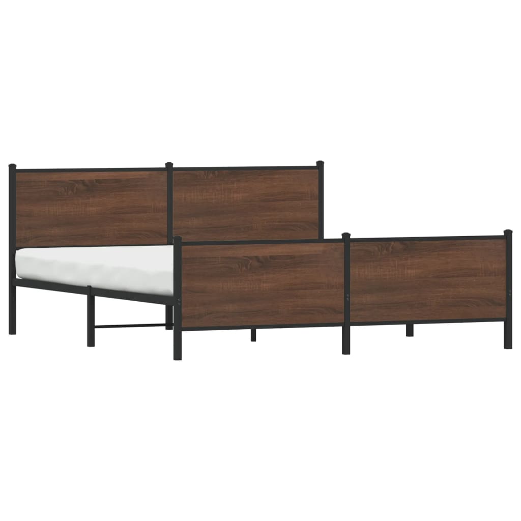 Metal Bed Frame without Mattress Brown Oak 193x203 cm