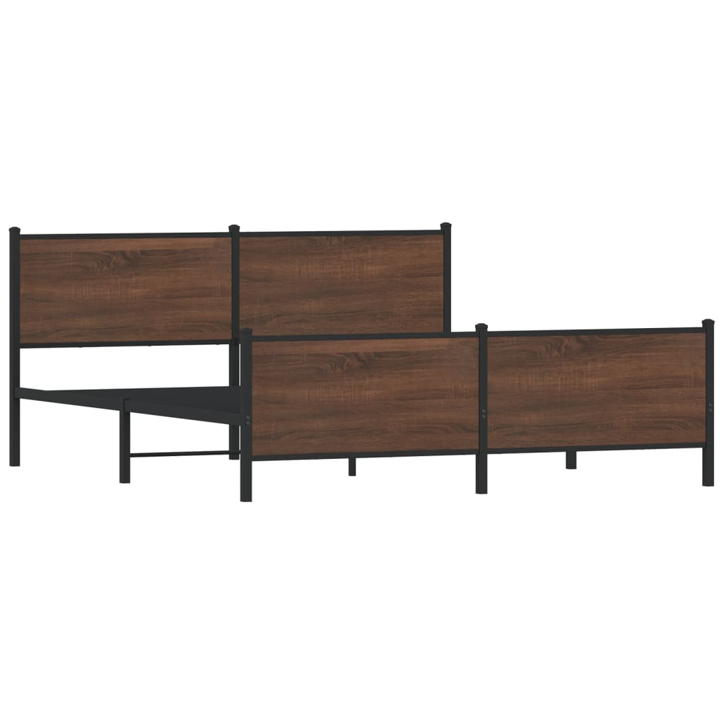 Metal Bed Frame without Mattress Brown Oak 193x203 cm