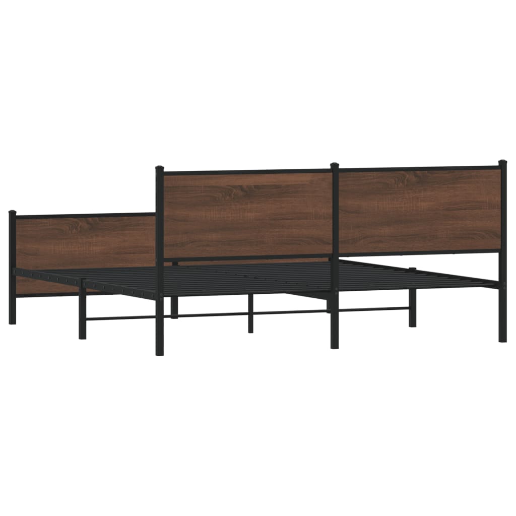 Metal Bed Frame without Mattress Brown Oak 193x203 cm
