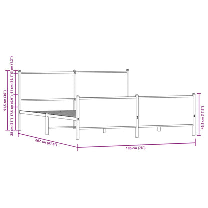 Metal Bed Frame without Mattress Brown Oak 193x203 cm