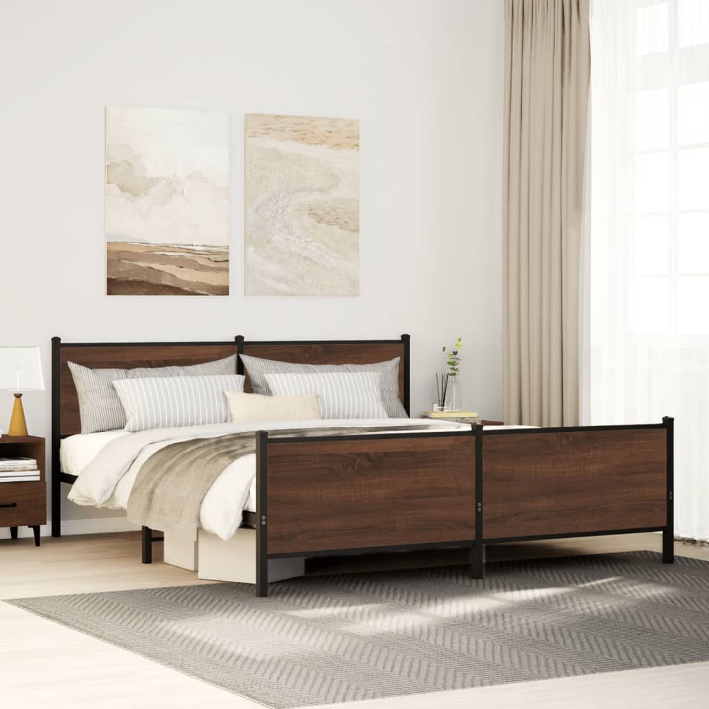 Metal Bed Frame without Mattress Brown Oak 193x203 cm