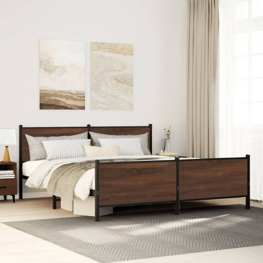 Metal Bed Frame without Mattress Brown Oak 193x203 cm