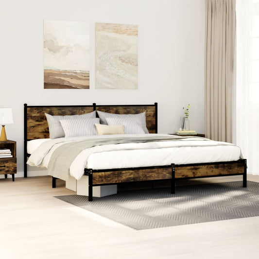 Metal Bed Frame without Mattress Smoked Oak 183x213 cm