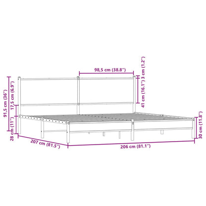 Metal Bed Frame without Mattress Smoked Oak 200x200 cm