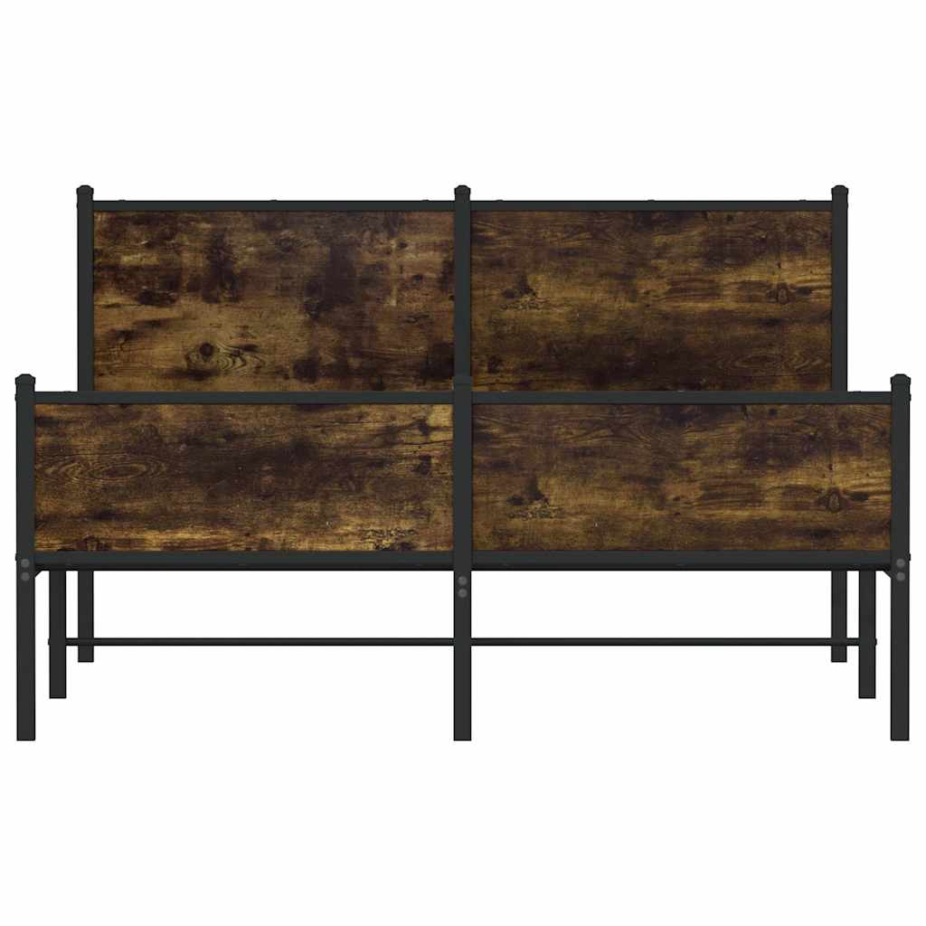 Metal Bed Frame without Mattress Smoked Oak 150x200 cm King Size