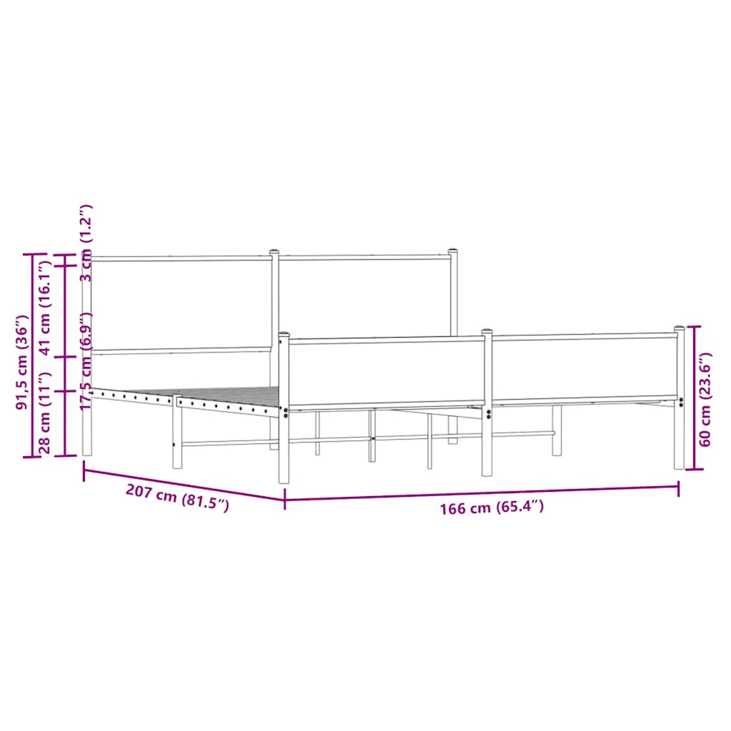 Metal Bed Frame without Mattress Smoked Oak 160x200 cm