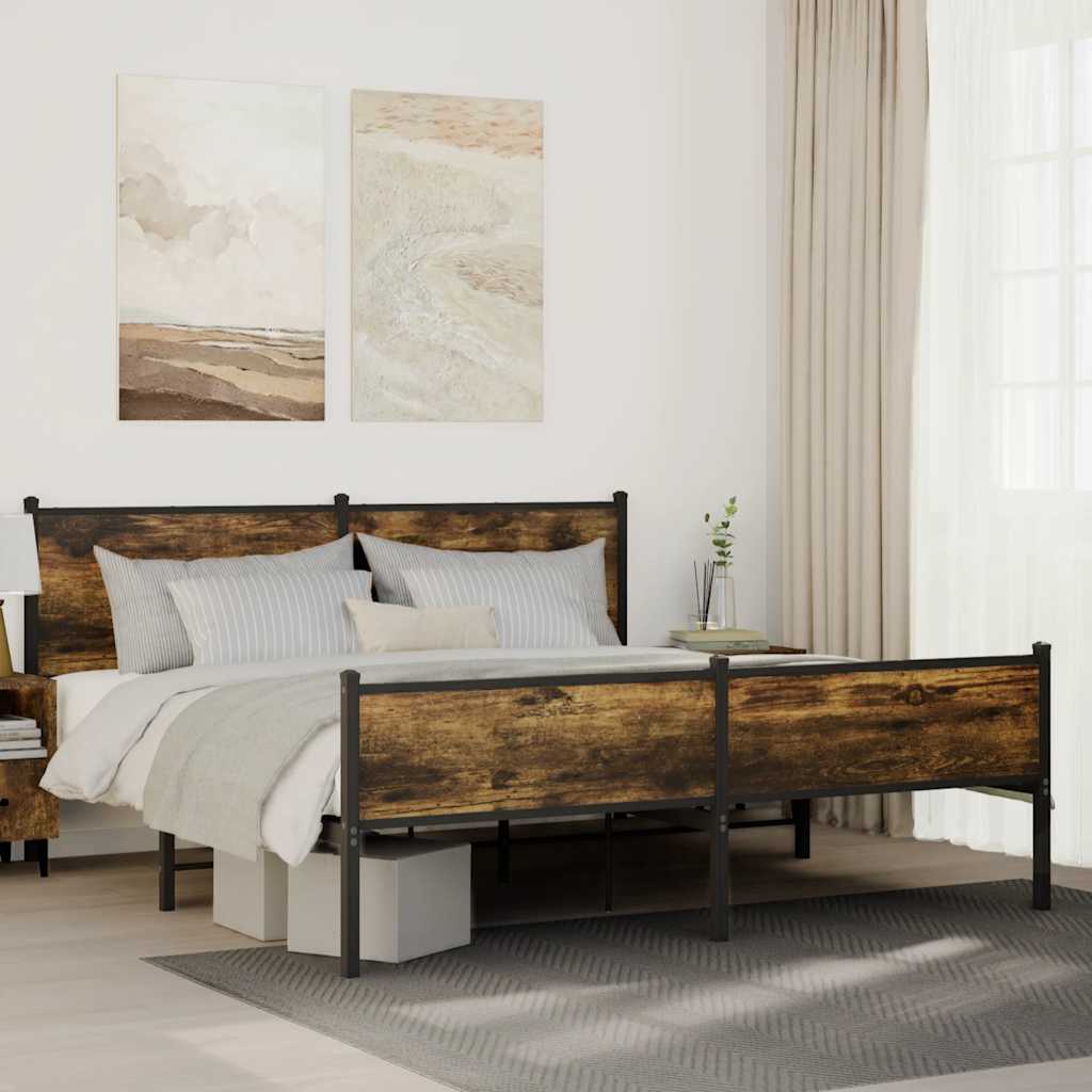 Metal Bed Frame without Mattress Smoked Oak 183x213 cm