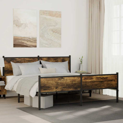 Metal Bed Frame without Mattress Smoked Oak 183x213 cm