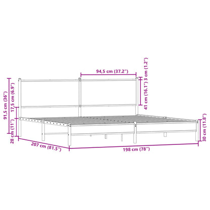 Metal Bed Frame without Mattress Sonoma Oak 193x203 cm