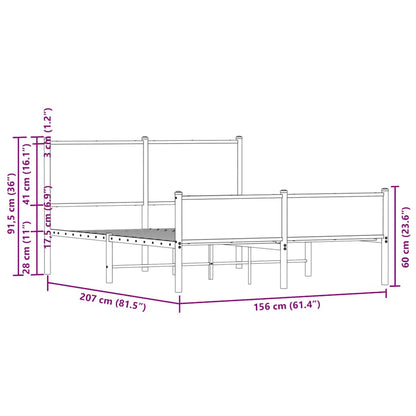 Metal Bed Frame without Mattress Sonoma Oak 150x200 cm King Size