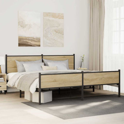 Metal Bed Frame without Mattress Sonoma Oak 193x203 cm