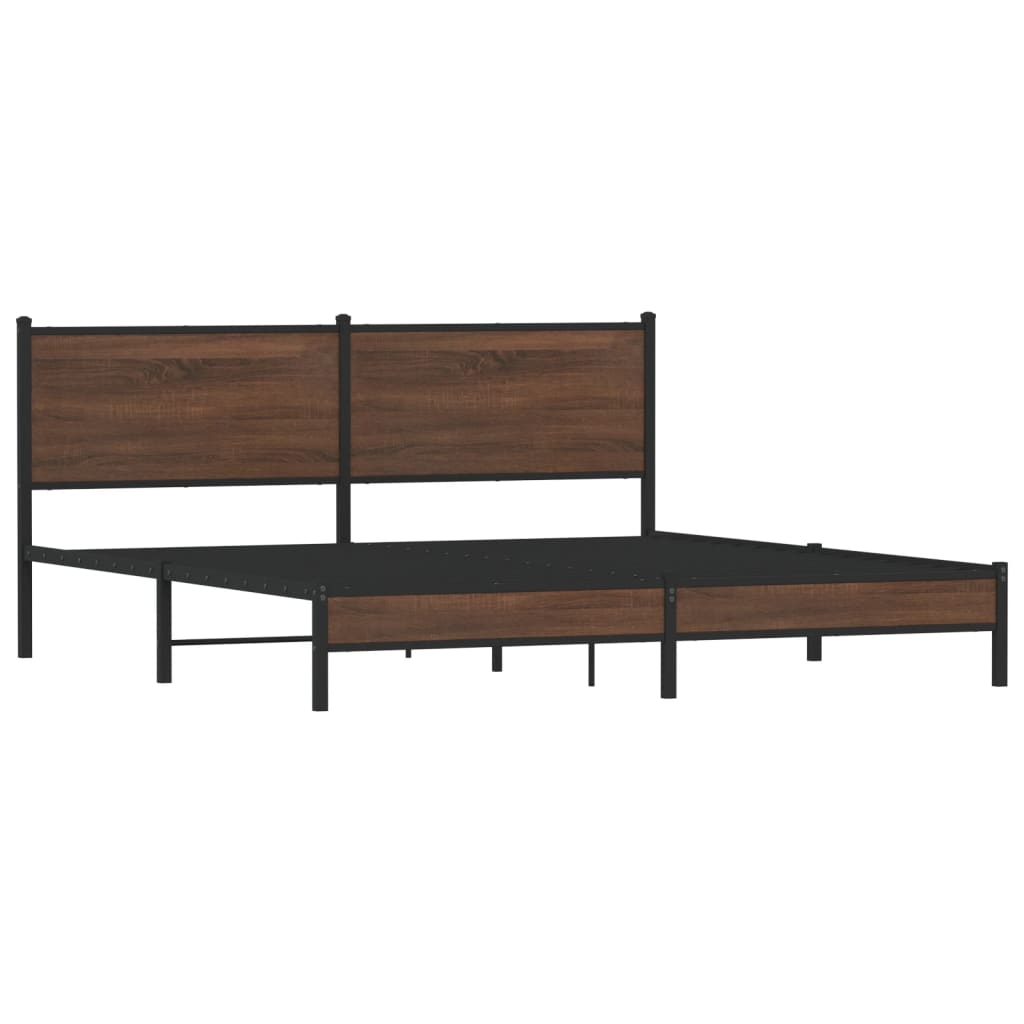 Metal Bed Frame without Mattress Brown Oak 183x213 cm