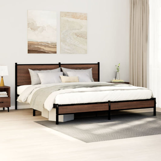 Metal Bed Frame without Mattress Brown Oak 183x213 cm