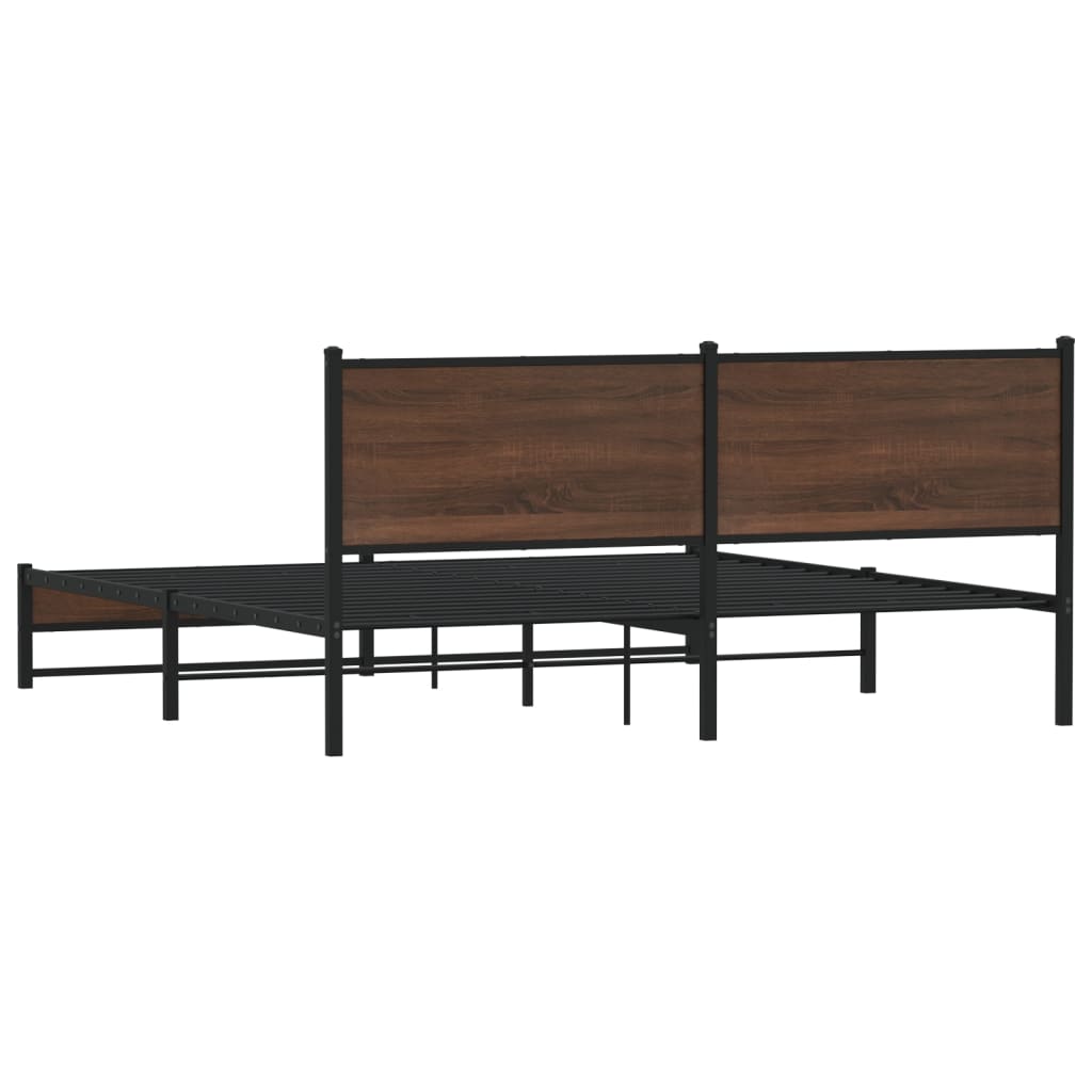 Metal Bed Frame without Mattress Brown Oak 180x200 cm Super King