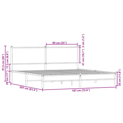 Metal Bed Frame without Mattress Brown Oak 180x200 cm Super King