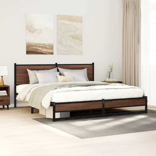 Metal Bed Frame without Mattress Brown Oak 180x200 cm Super King
