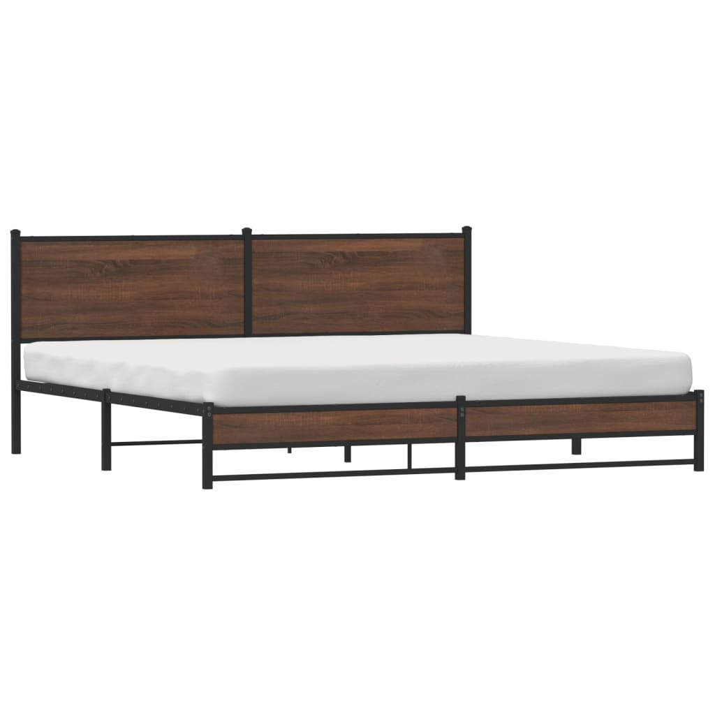 Metal Bed Frame without Mattress Brown Oak 193x203 cm