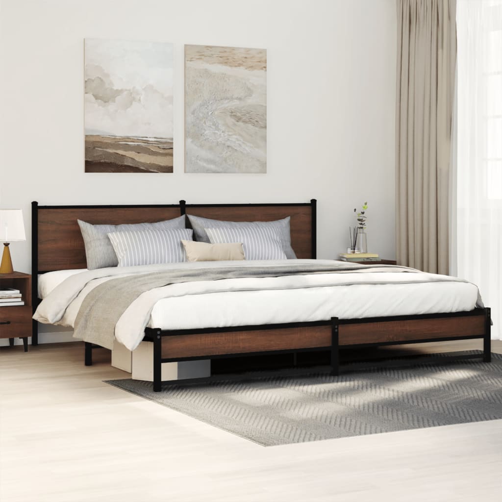 Metal Bed Frame without Mattress Brown Oak 193x203 cm