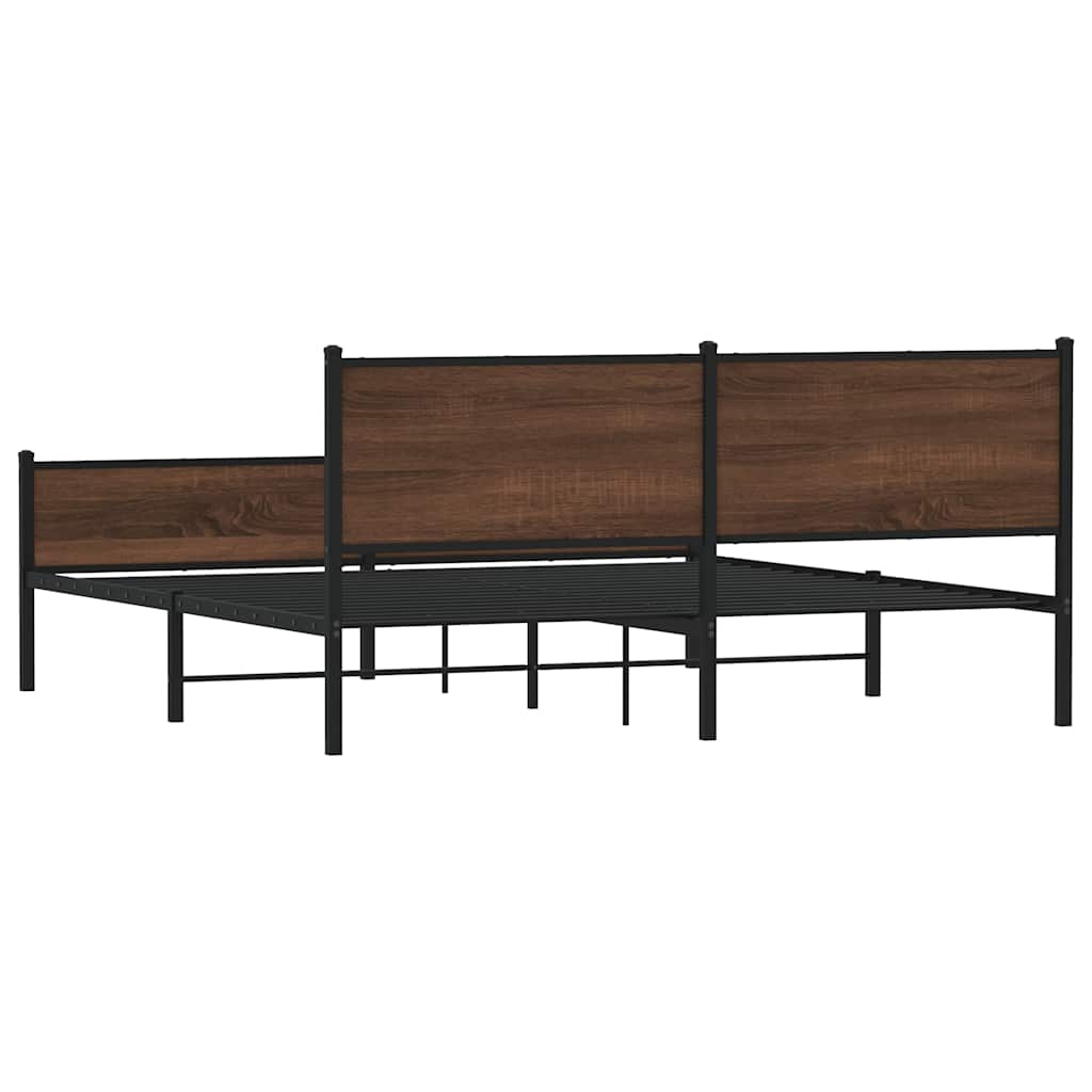 Metal Bed Frame without Mattress Brown Oak 160x200 cm
