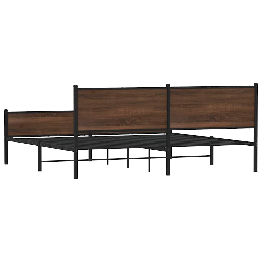 Metal Bed Frame without Mattress Brown Oak 193x203 cm