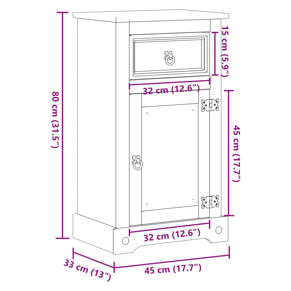 Bathroom Cabinet "Corona" 45x33x80 cm Solid Wood Pine
