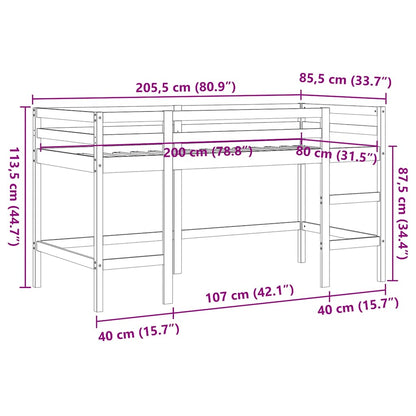 Kids' Loft Bed without Mattress with Ladder Wax Brown 80x200 cm
