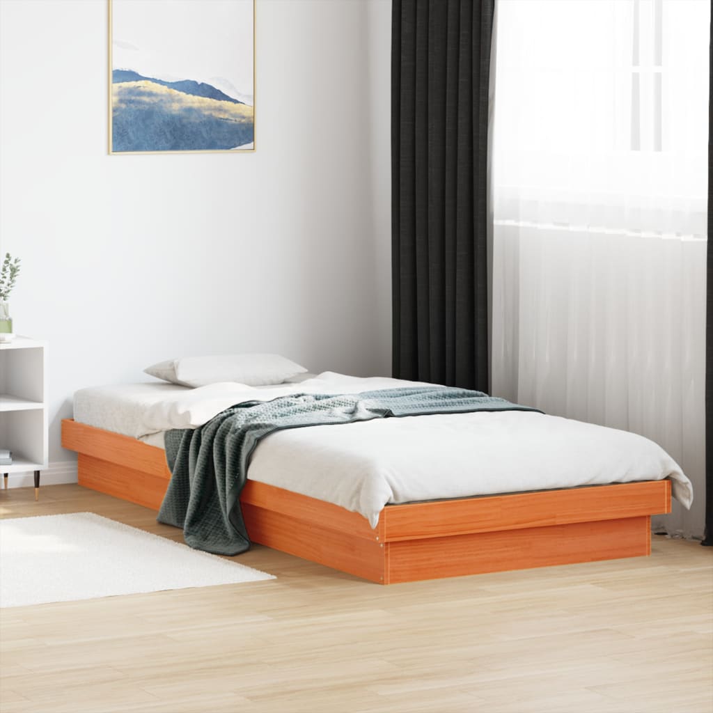 LED Bed Frame without Mattress Wax Brown 75x190 cm Solid Wood