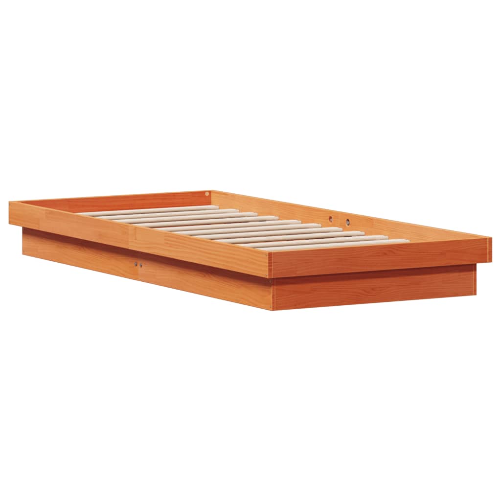 LED Bed Frame without Mattress Wax Brown 75x190 cm Solid Wood