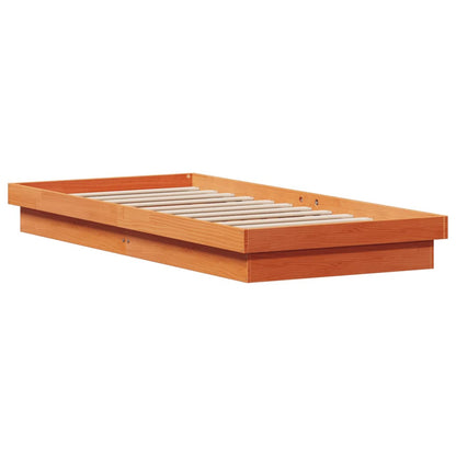 LED Bed Frame without Mattress Wax Brown 75x190 cm Solid Wood