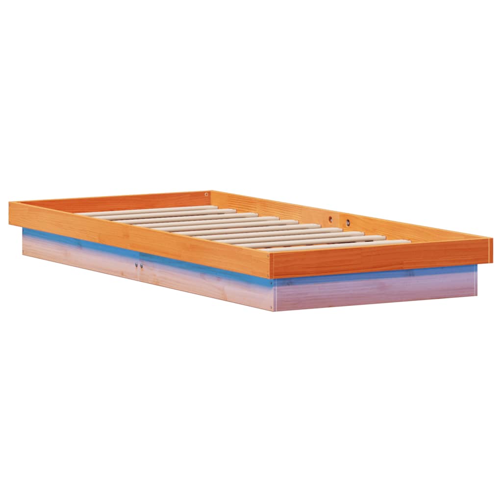 LED Bed Frame without Mattress Wax Brown 75x190 cm Solid Wood