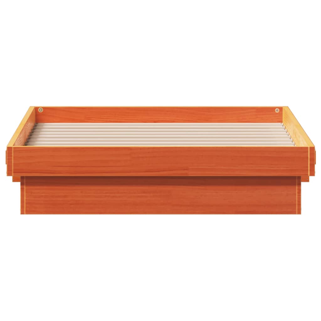 LED Bed Frame without Mattress Wax Brown 75x190 cm Solid Wood
