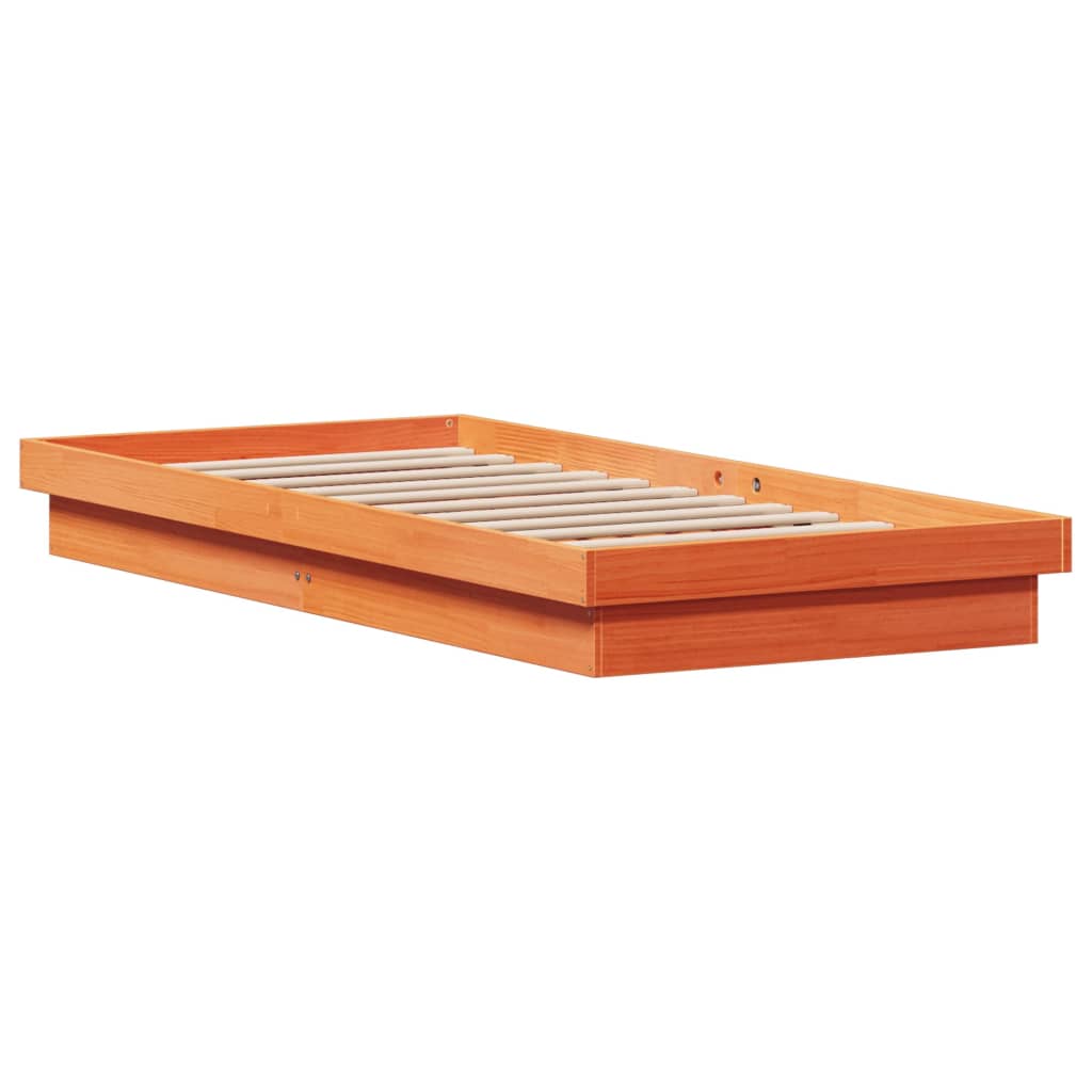 LED Bed Frame without Mattress Wax Brown 75x190 cm Solid Wood