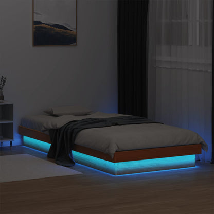 LED Bed Frame without Mattress Wax Brown 75x190 cm Solid Wood