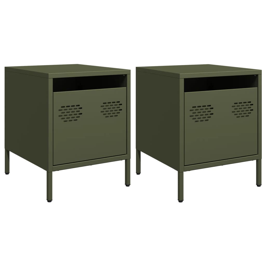 Bedside Cabinets 2 pcs Olive Green 35x39x43,5 cm Steel