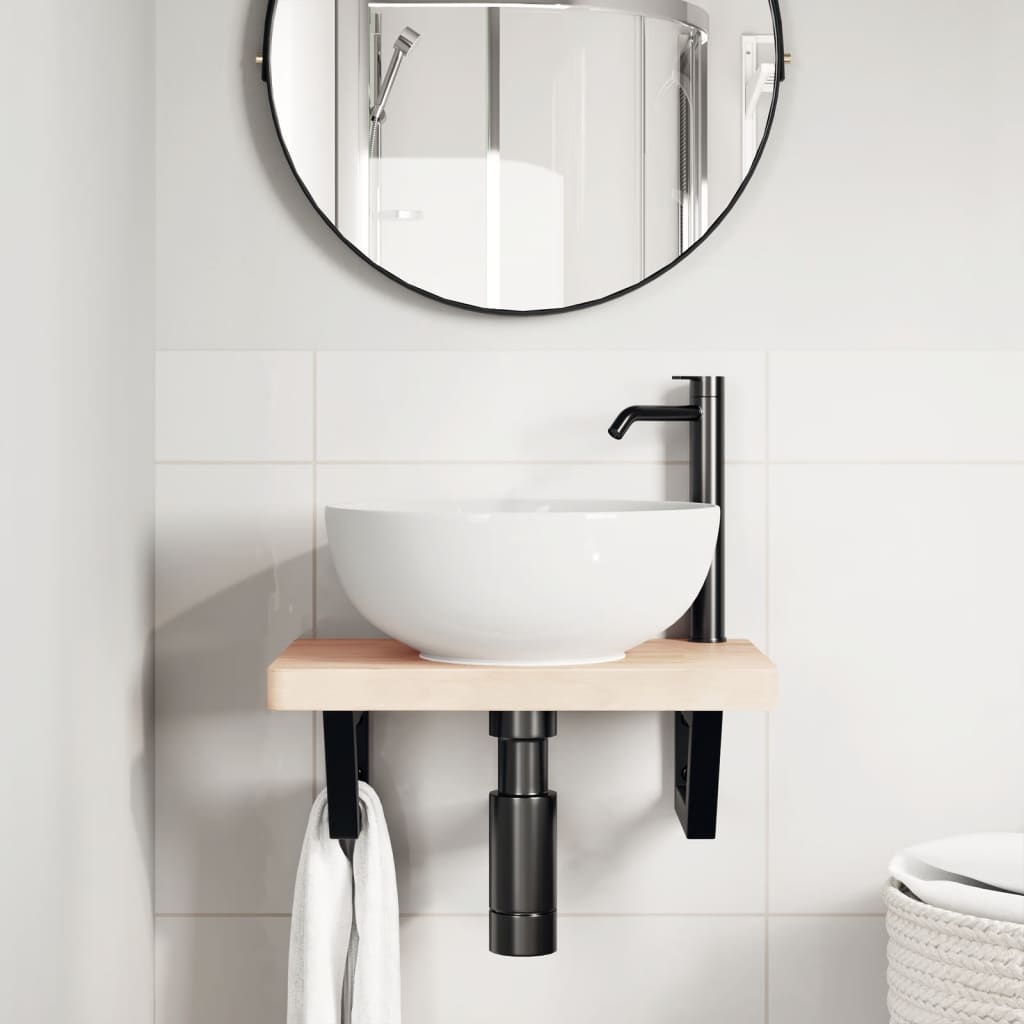 Basin Shelf Wall Mounted Steel and Solid Wood Beech