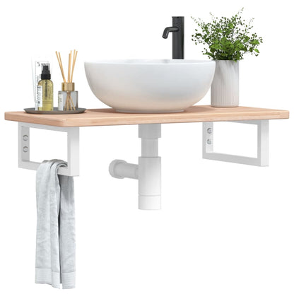 Basin Shelf Wall Mounted Steel and Solid Wood Oak