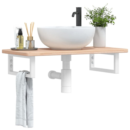 Basin Shelf Wall Mounted Steel and Solid Wood Oak
