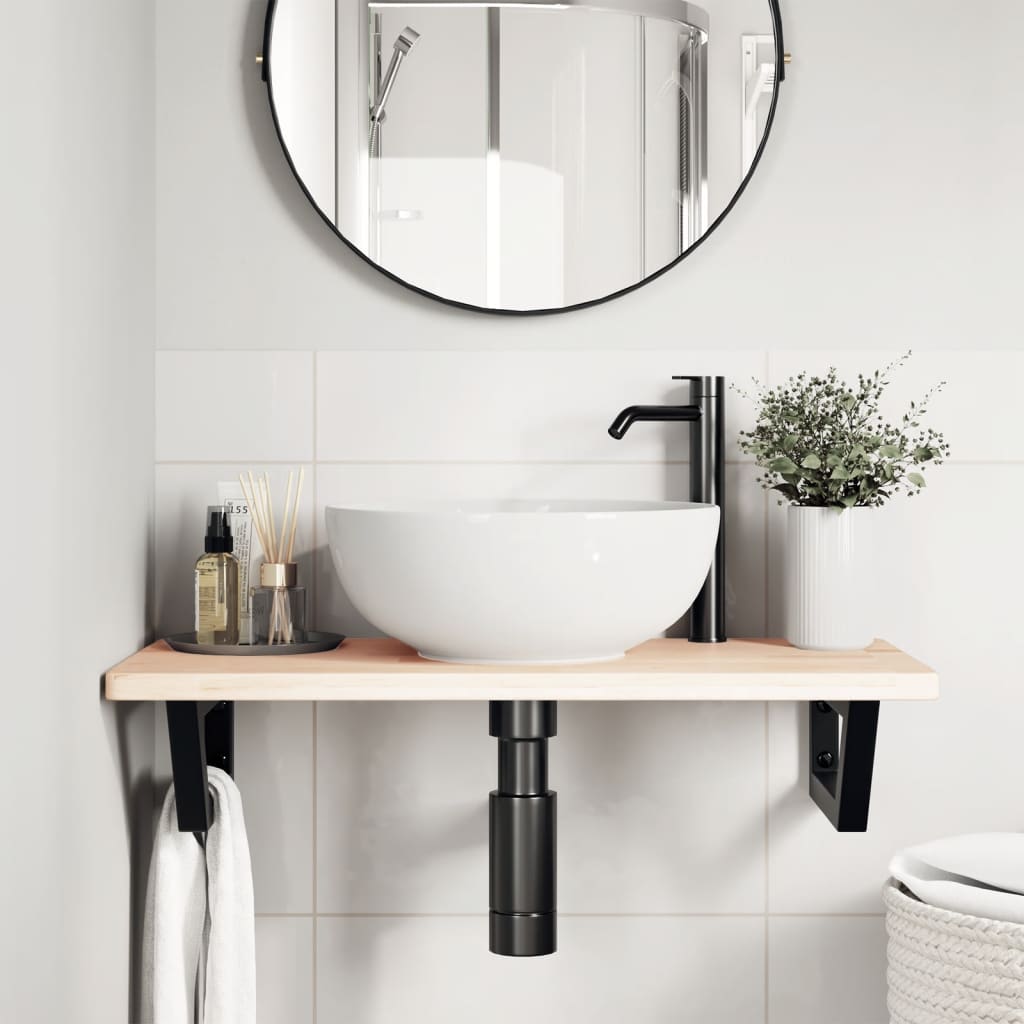 Basin Shelf Wall Mounted Steel and Solid Wood Oak