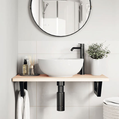 Basin Shelf Wall Mounted Steel and Solid Wood Oak