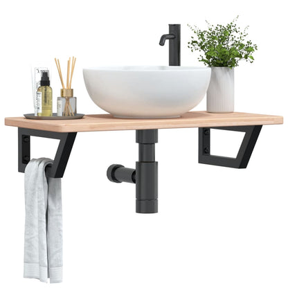 Basin Shelf Wall Mounted Steel and Solid Wood Oak